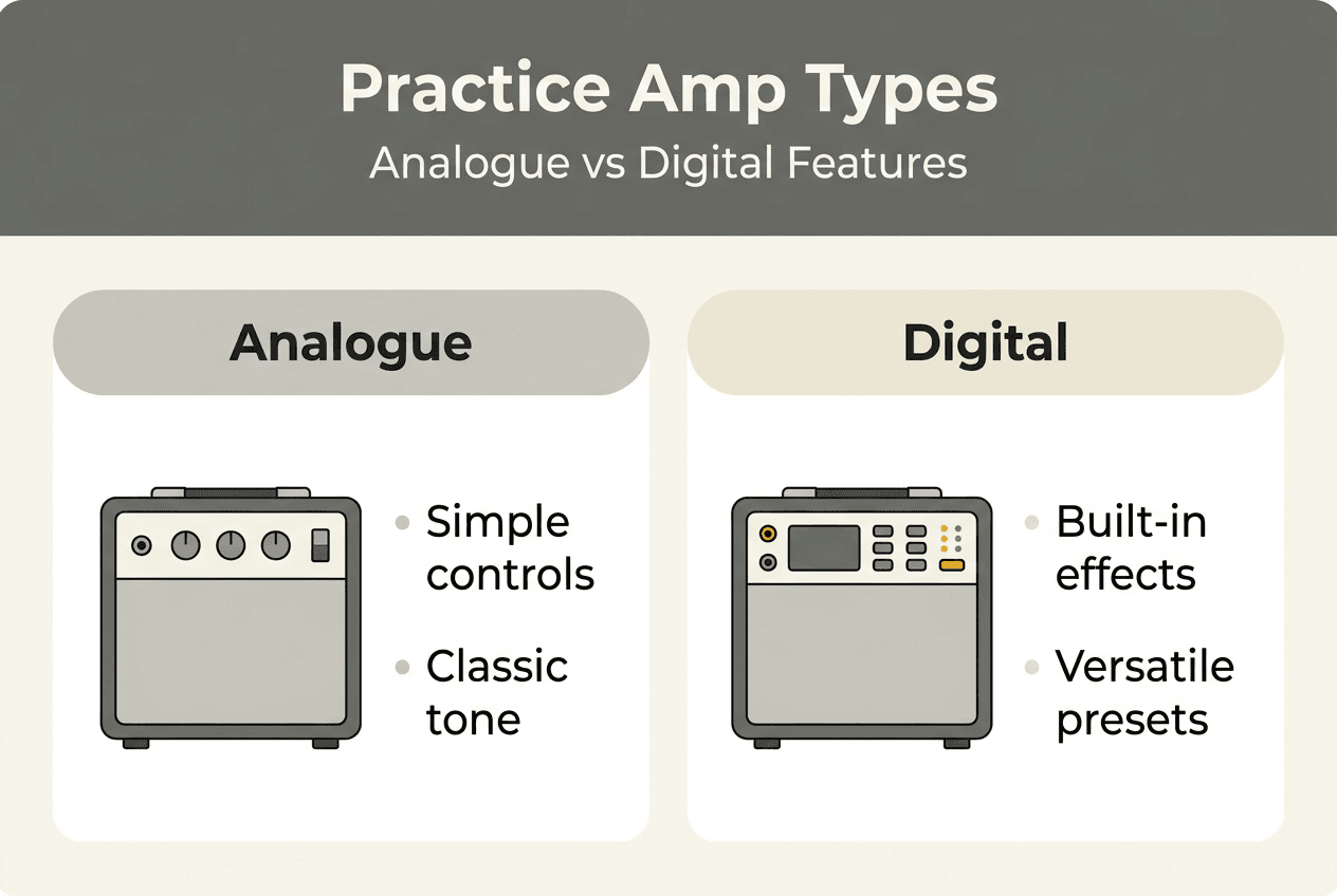 Infographic comparing analogue and digital amps