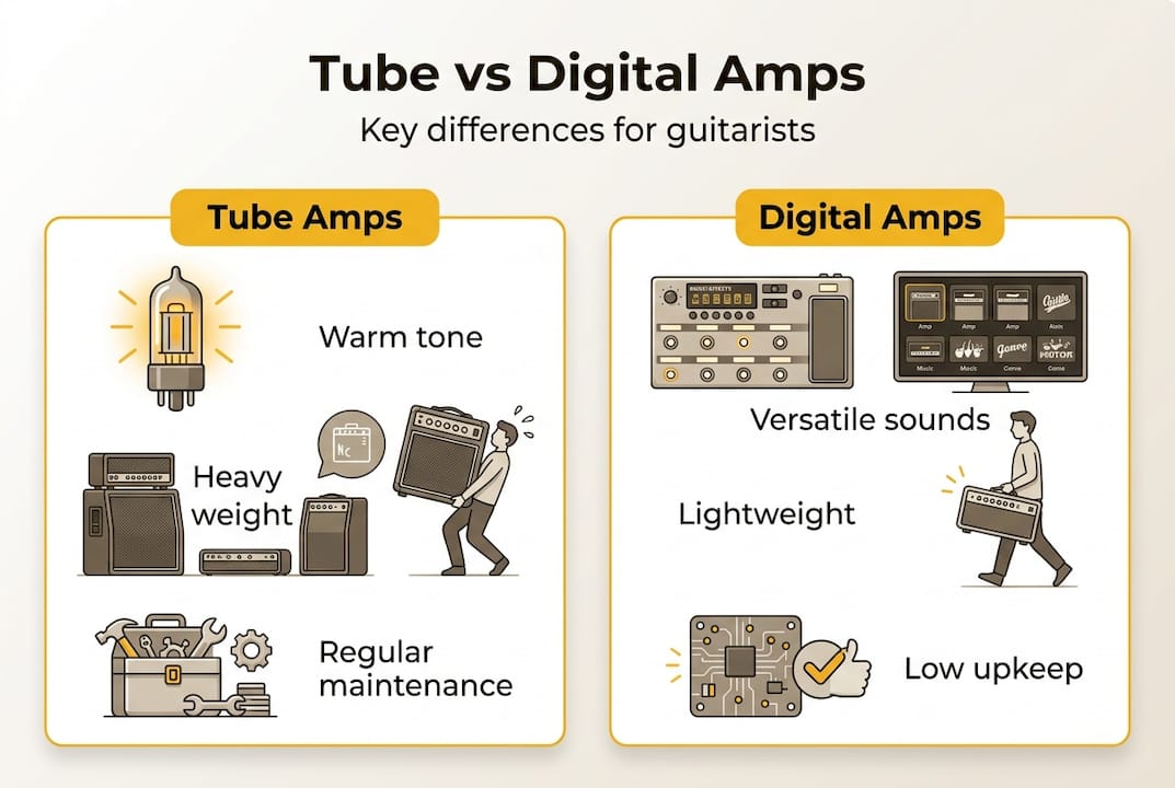 Infographic showing tube and digital amp differences