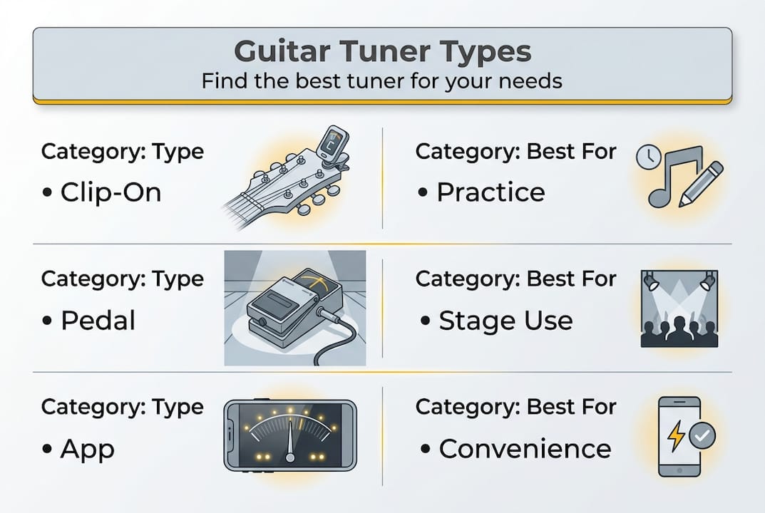 Infographic comparing guitar tuner types