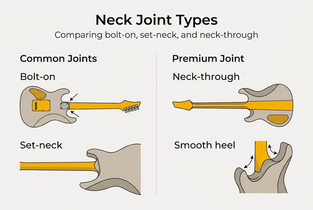 Infographic comparing main guitar neck joints
