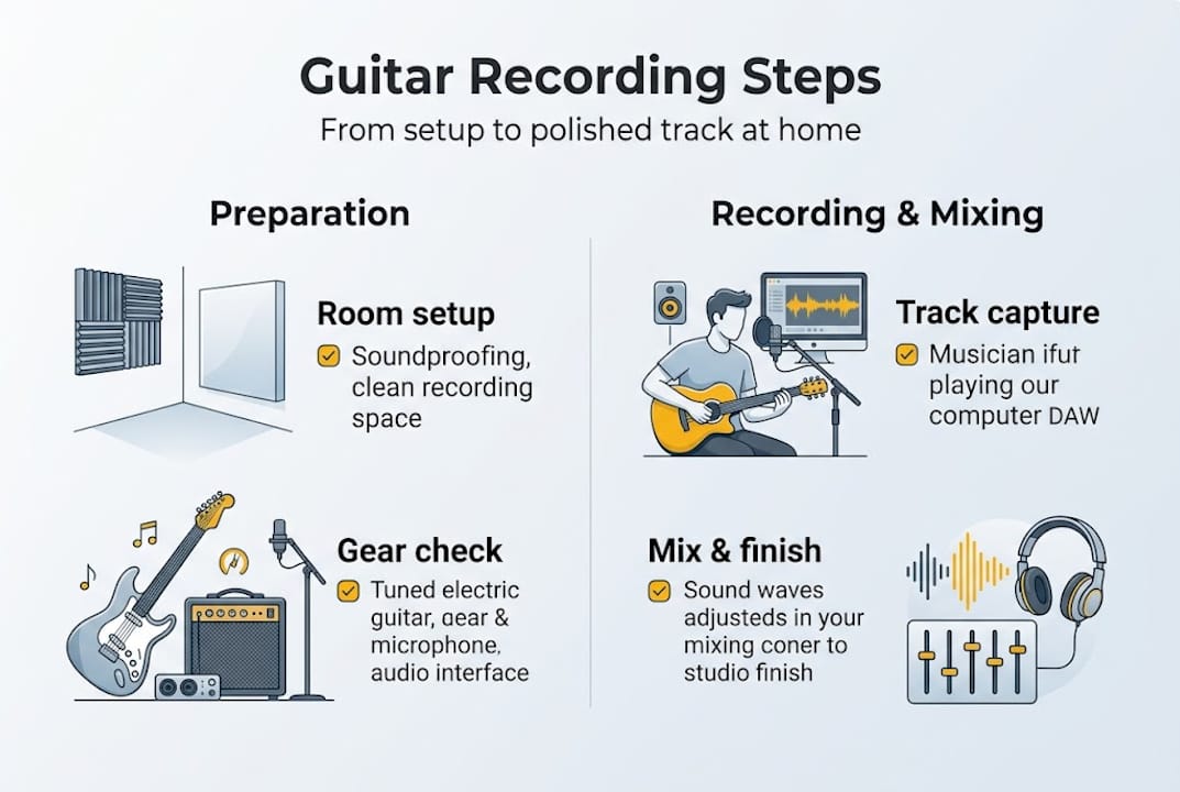 Infographic showing basic guitar recording steps