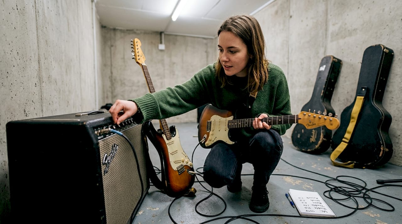 Musician choosing amp settings