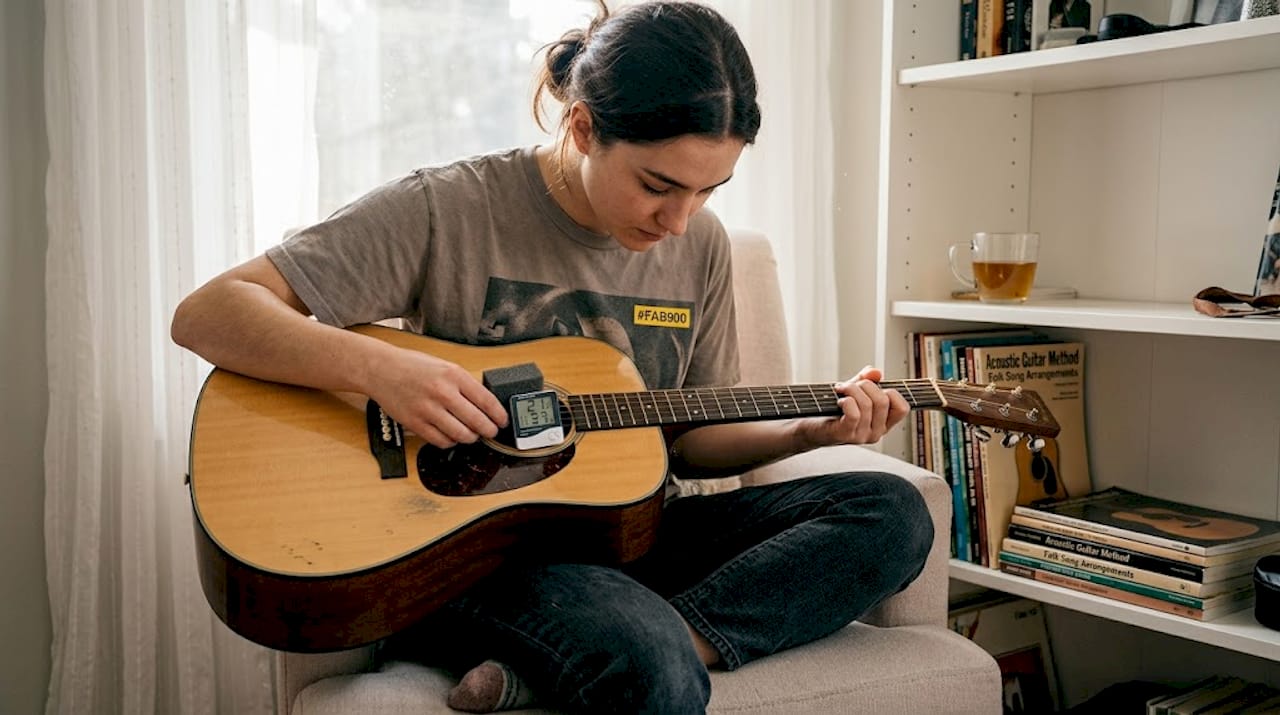 Checking acoustic guitar humidity level