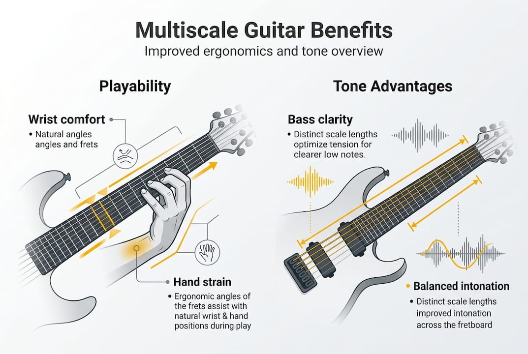 Infographic showing multiscale guitar advantages