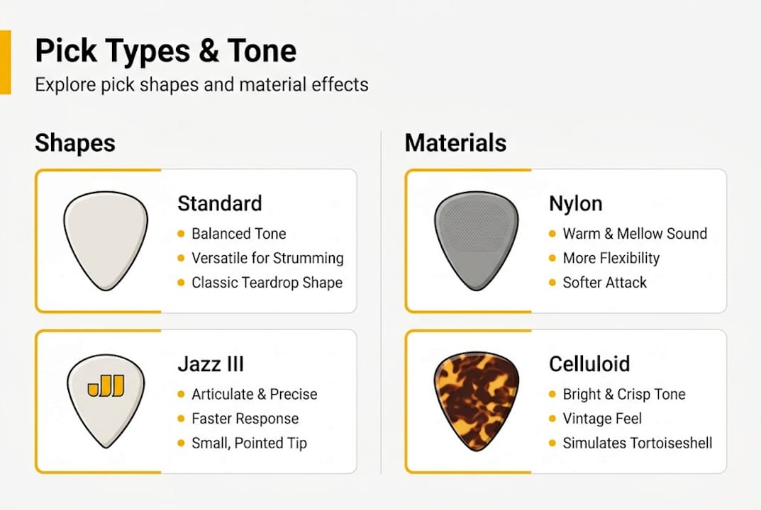 Infographic showing pick shapes and materials