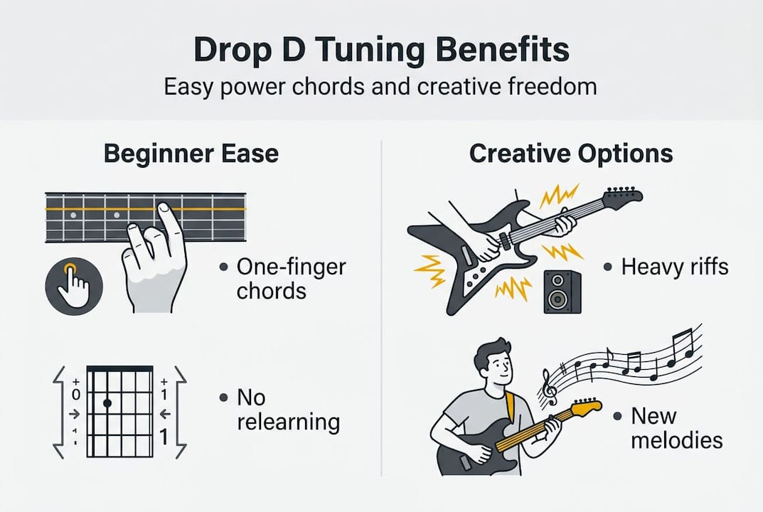 Drop D tuning benefits infographic