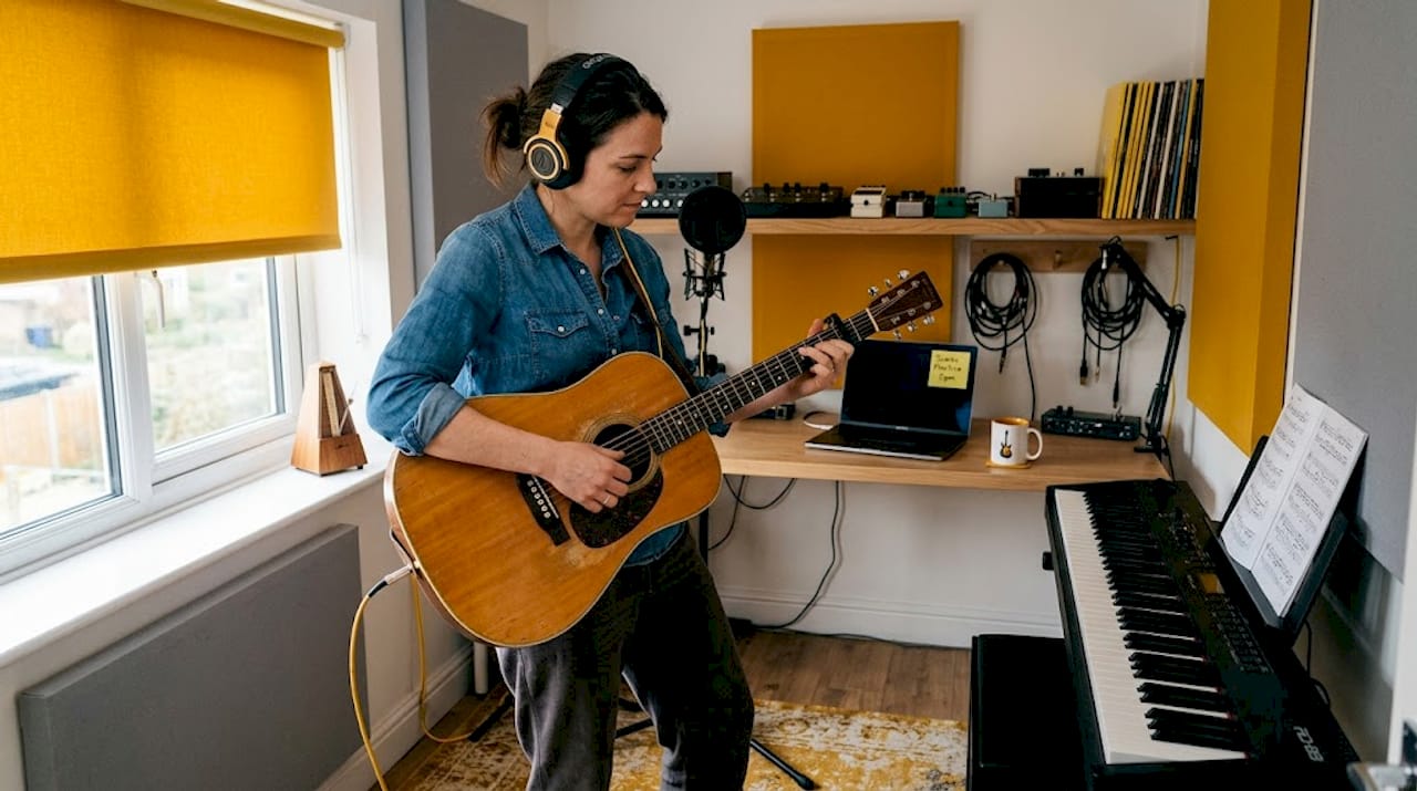 Woman practicing scales in home studio