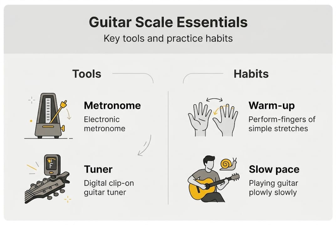 Infographic of guitar scale practice essentials