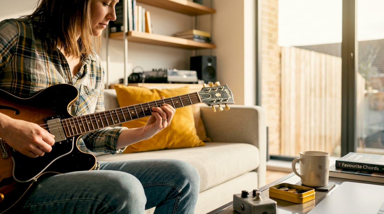 Guitarist enjoying nitro-finished neck feel
