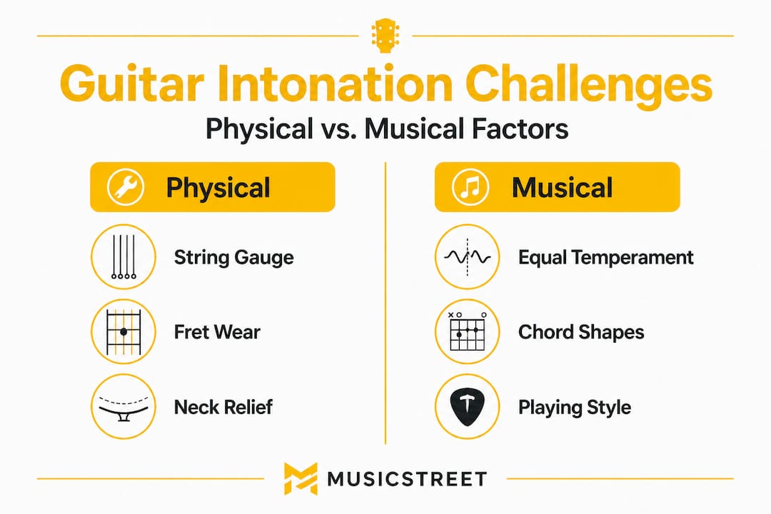 Infographic comparing physical and musical intonation challenges