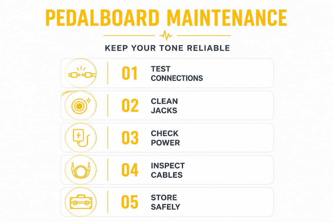 Infographic outlining pedalboard maintenance steps