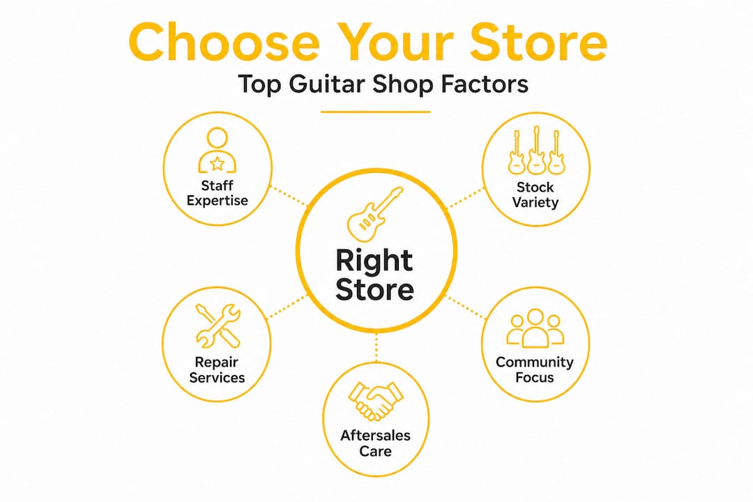 Hierarchy infographic of top guitar shop factors
