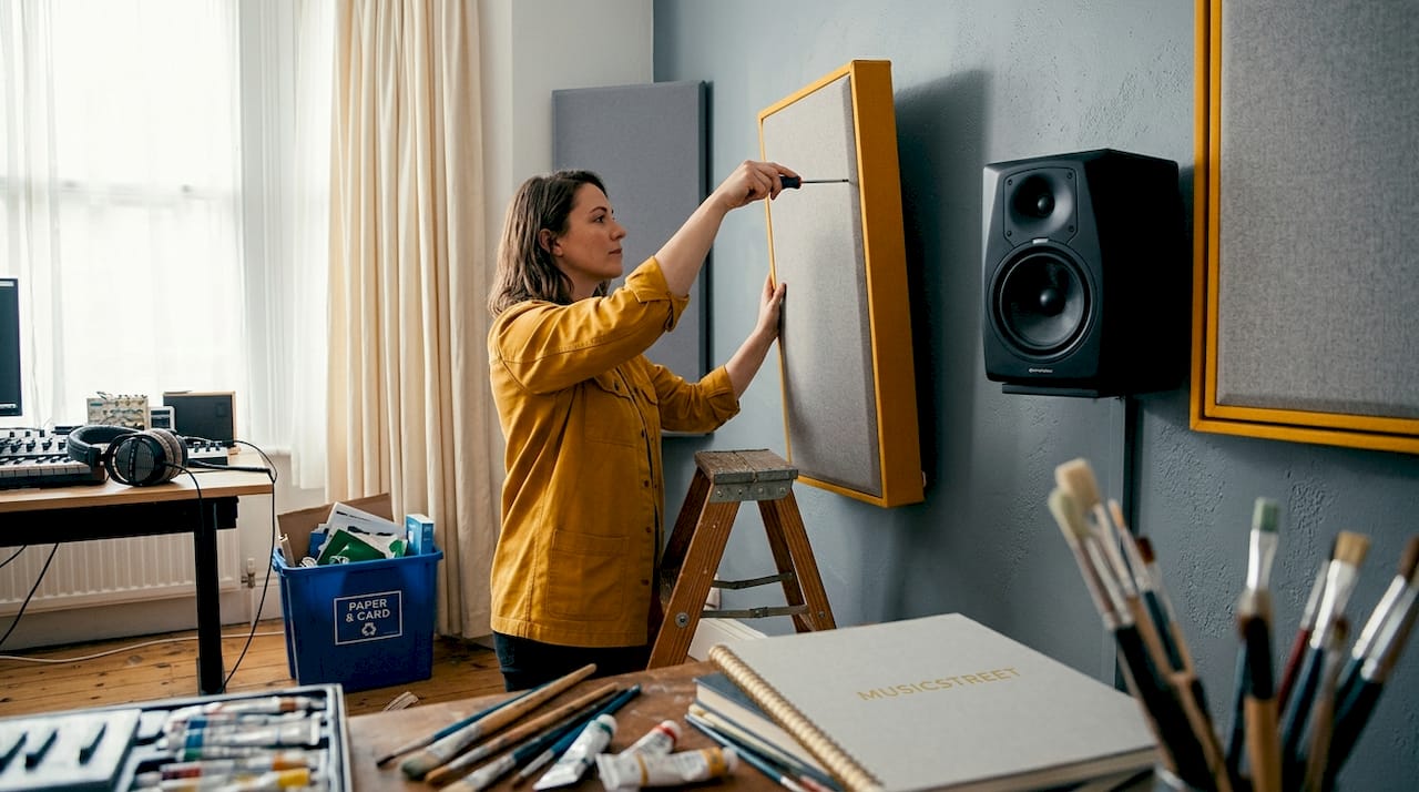 Installing acoustic panel in small home studio