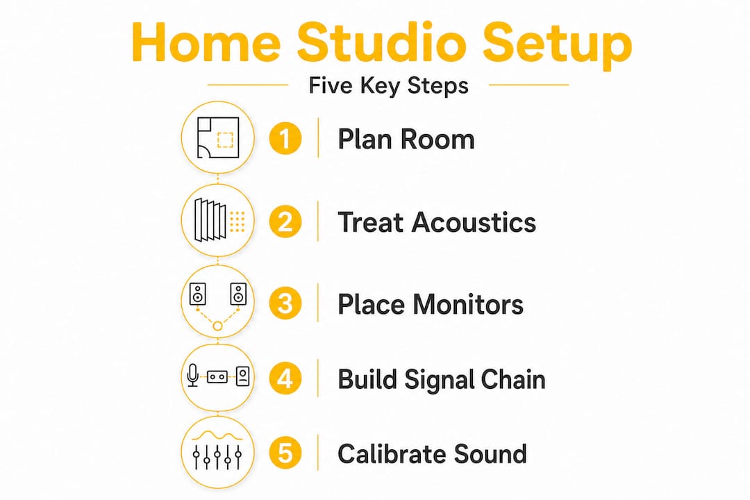 Five steps for home studio setup infographic