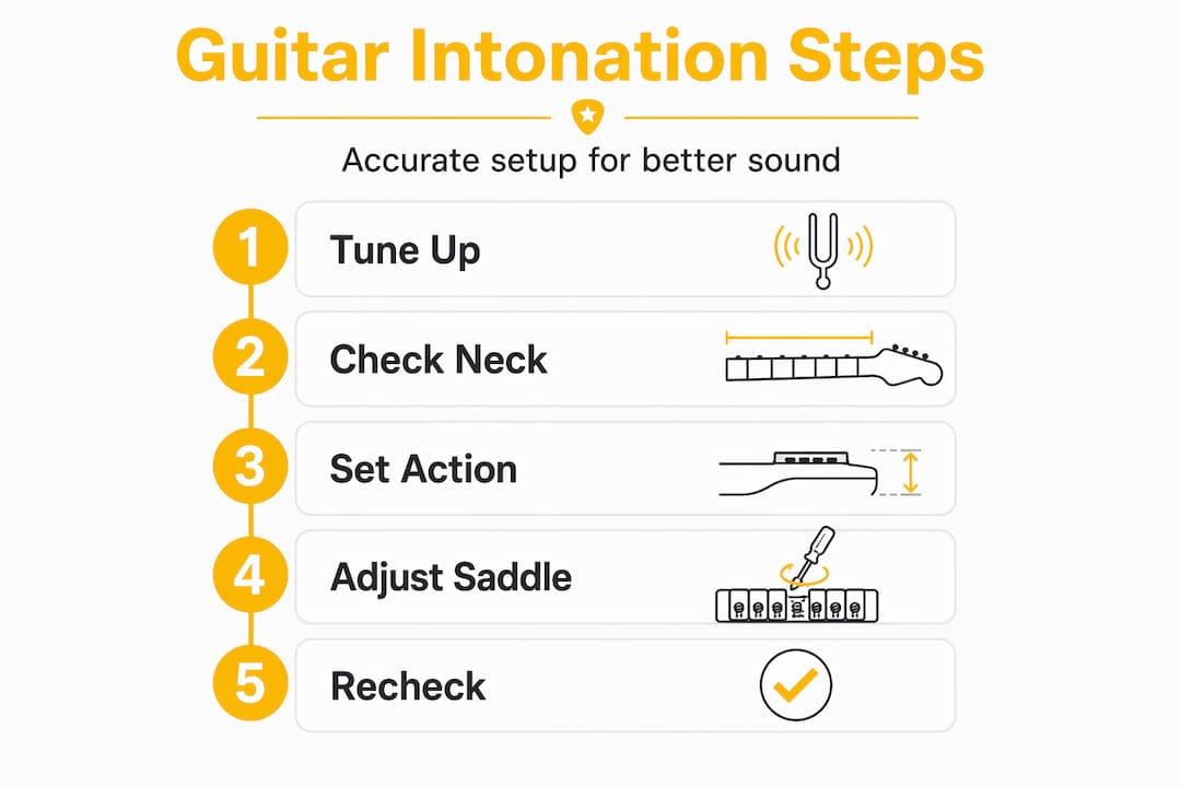 Vertical steps infographic for guitar intonation