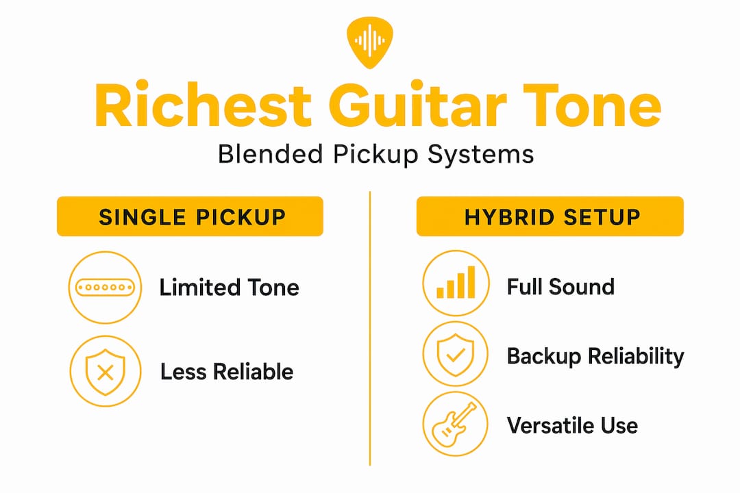 Infographic contrasting pickups and hybrid setup