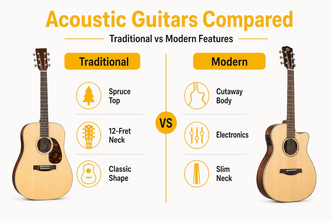Infographic comparing traditional and modern acoustic guitars