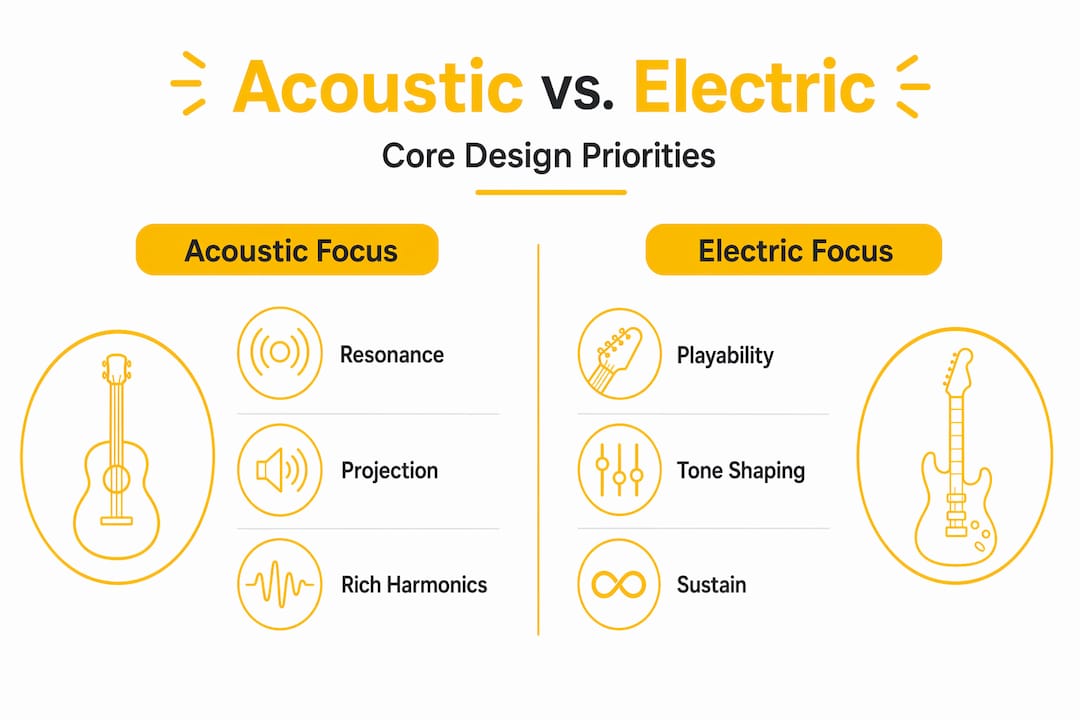 Infographic comparing acoustic and electric guitar priorities
