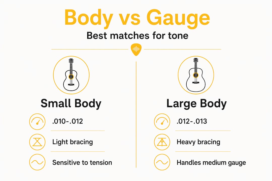 Infographic comparing guitar body and string gauge