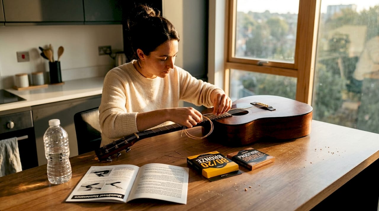 Musician compares bronze and phosphor strings