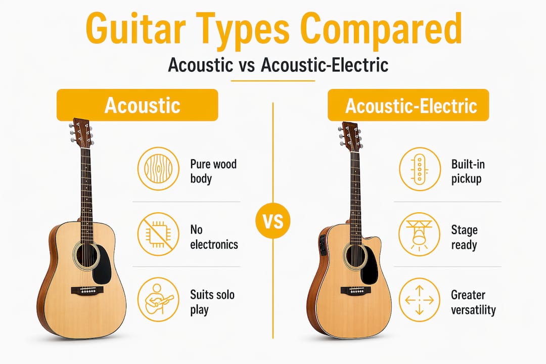 Infographic comparing acoustic and acoustic-electric guitars