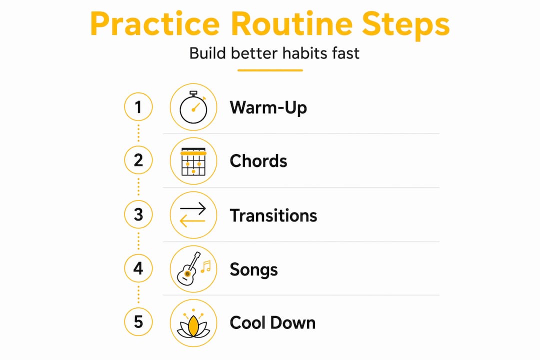 Infographic showing steps for guitar practice session