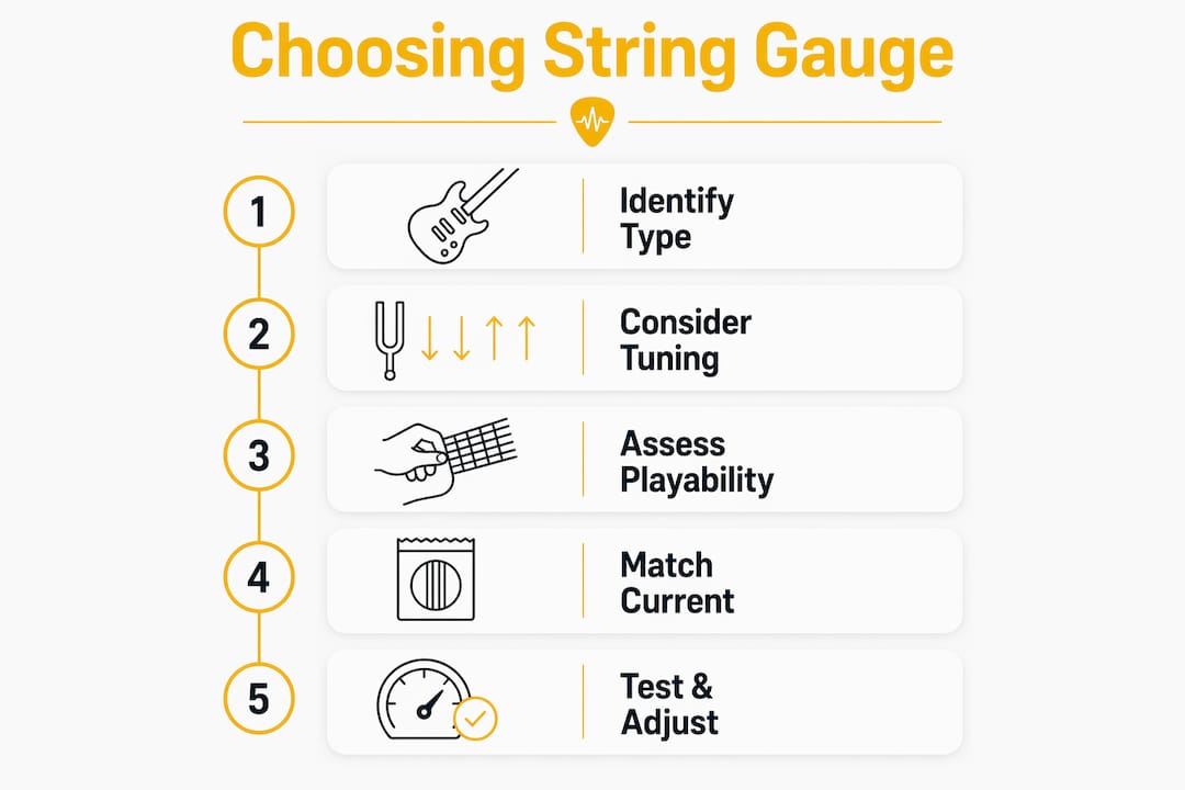 Infographic showing steps to choose guitar string gauge