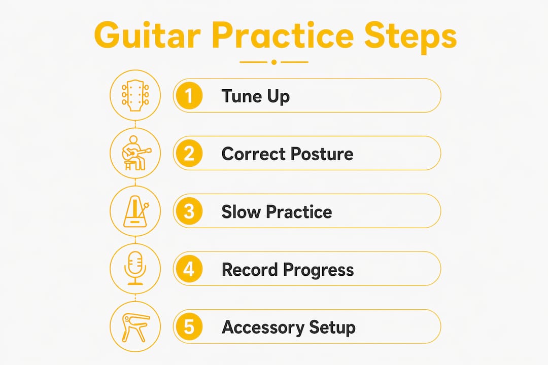 Infographic showing beginner guitar practice steps
