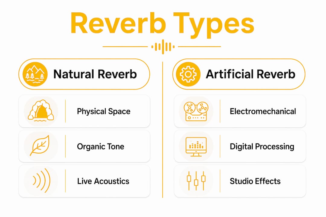 Infographic comparing natural and artificial reverb types