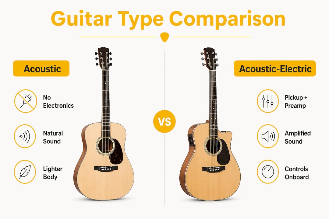 Infographic comparing acoustic and acoustic-electric guitars
