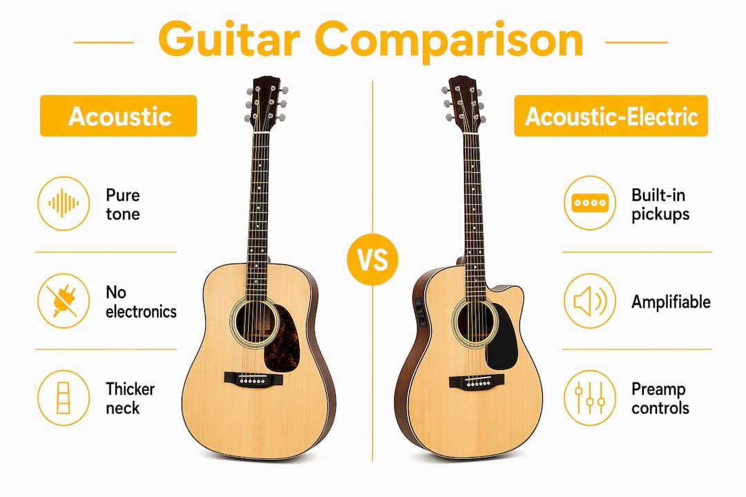 Infographic comparing acoustic and acoustic-electric guitars