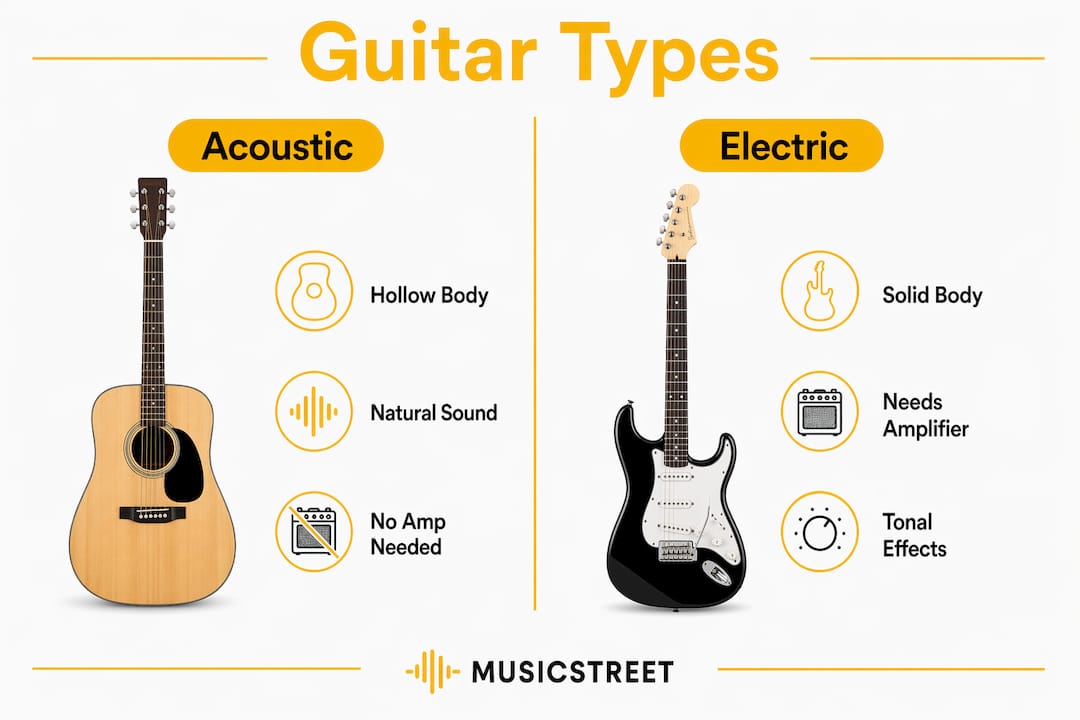 Infographic comparing acoustic and electric guitars