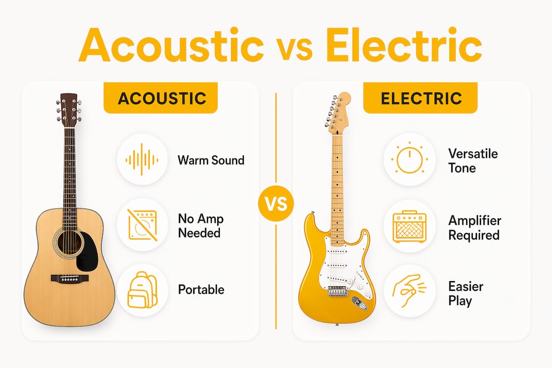 Comparison infographic of acoustic and electric guitars