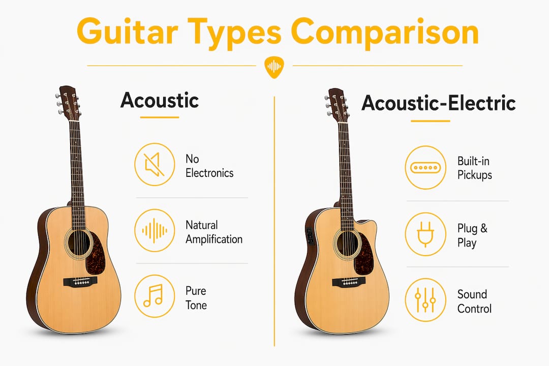 Infographic comparing acoustic and acoustic-electric guitars