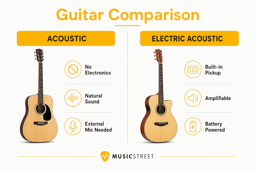 Infographic comparing acoustic and electric acoustic guitars