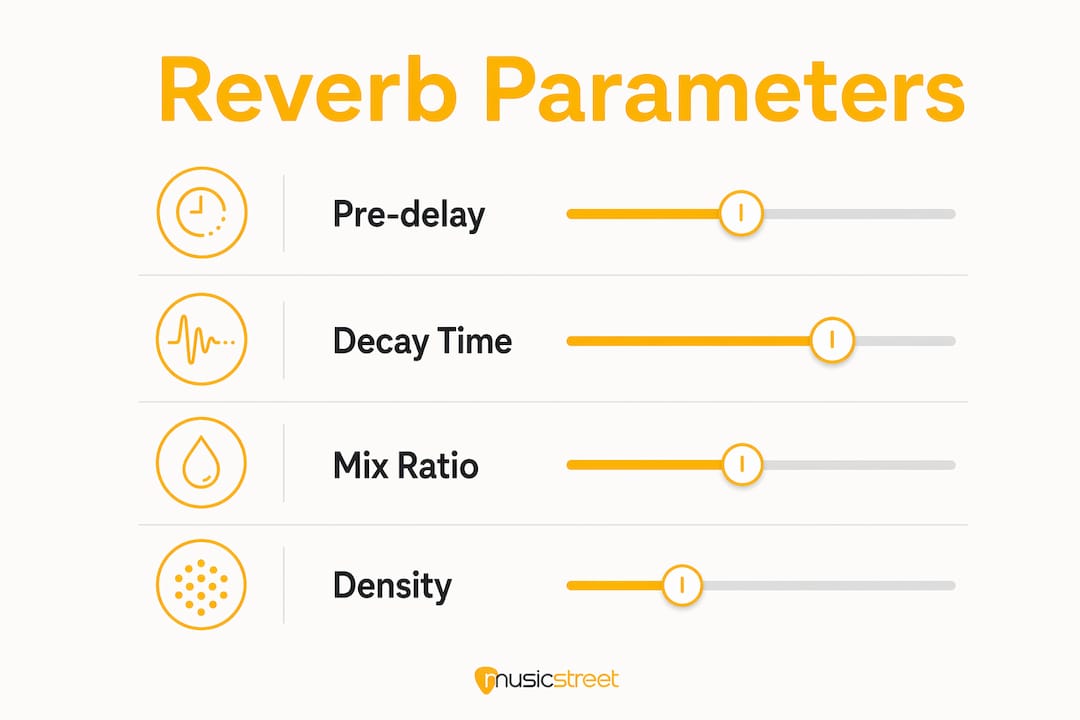 Infographic illustrating main reverb parameters