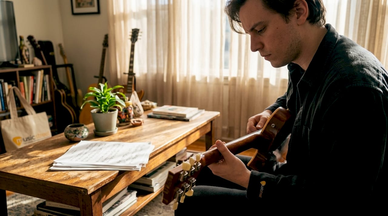 Vintage Les Paul guitar on wooden table