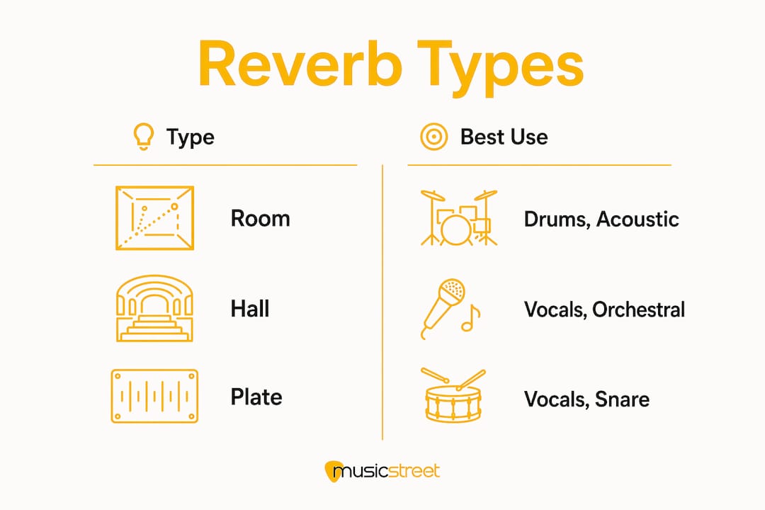 Infographic comparing reverb types and uses
