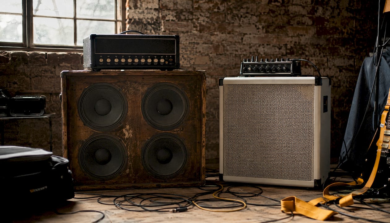 Side-by-side view of traditional and FRFR guitar speakers