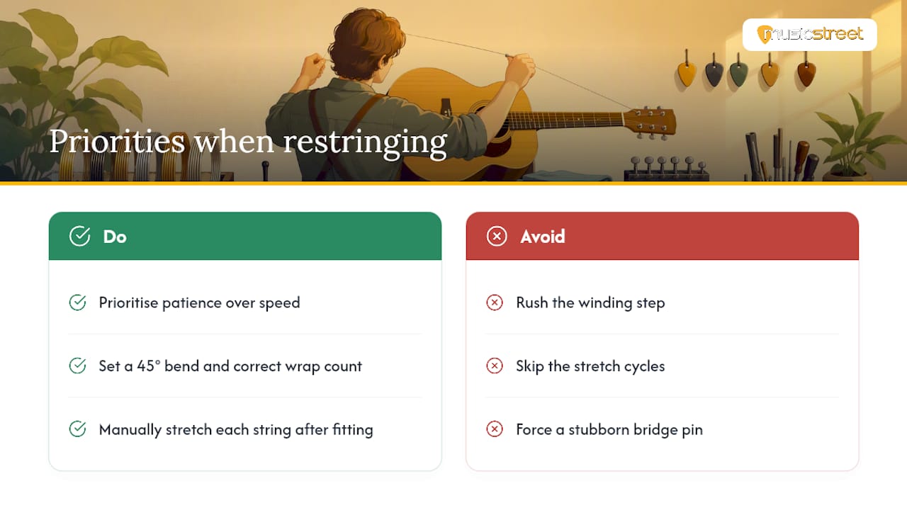 What actually matters when you restring a guitar — overview diagram