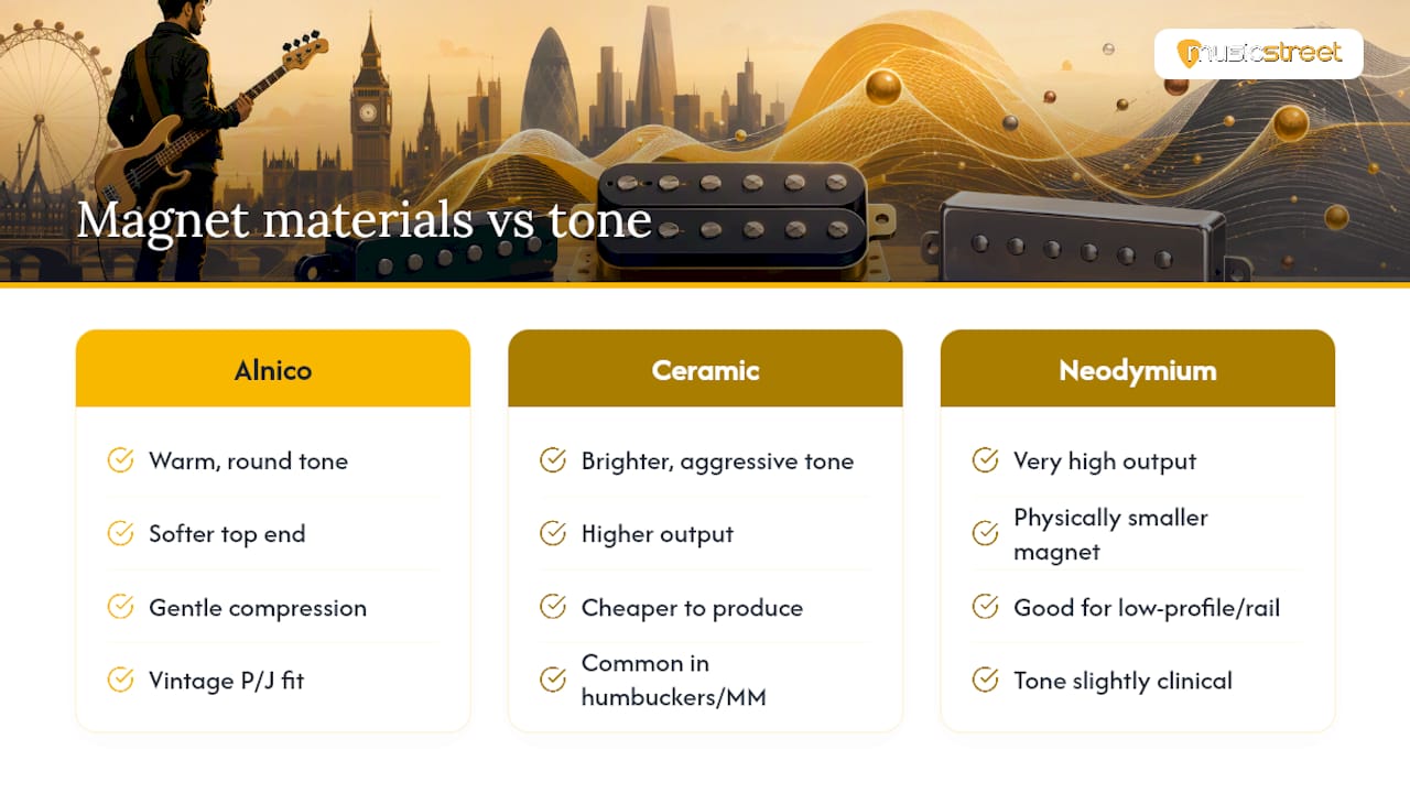 How do magnet materials change your bass tone? — overview diagram
