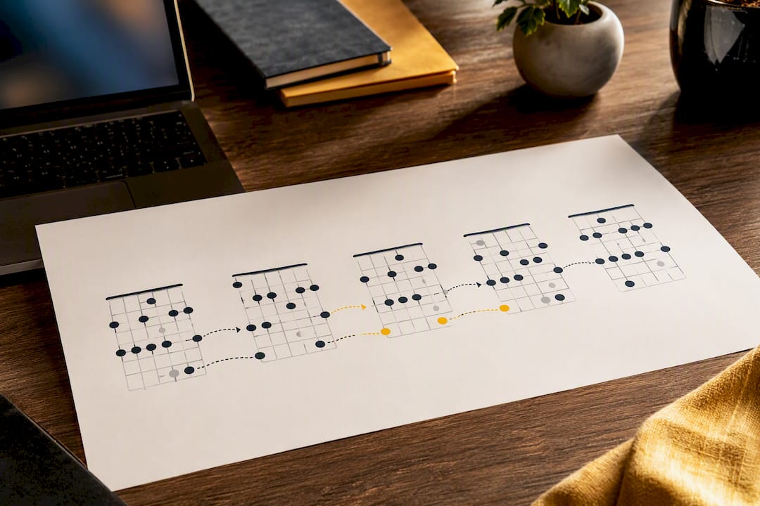Connected minor pentatonic box positions