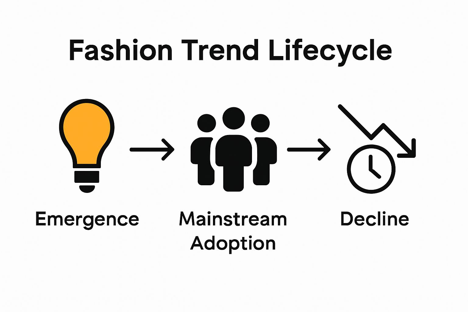 Infographic showing the emergence, adoption, and decline of a fashion trend