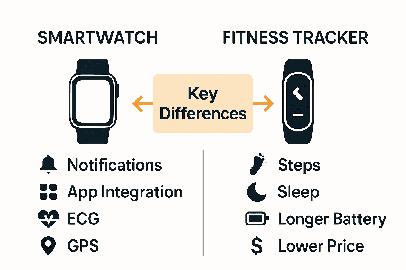 Infographic comparing smartwatches and fitness trackers features and differences