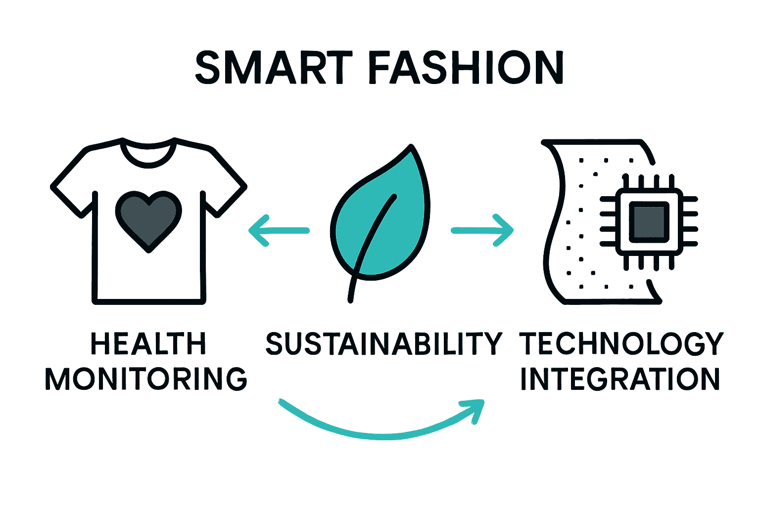 Infographic comparing health monitoring, sustainability, and technology integration in smart fashion