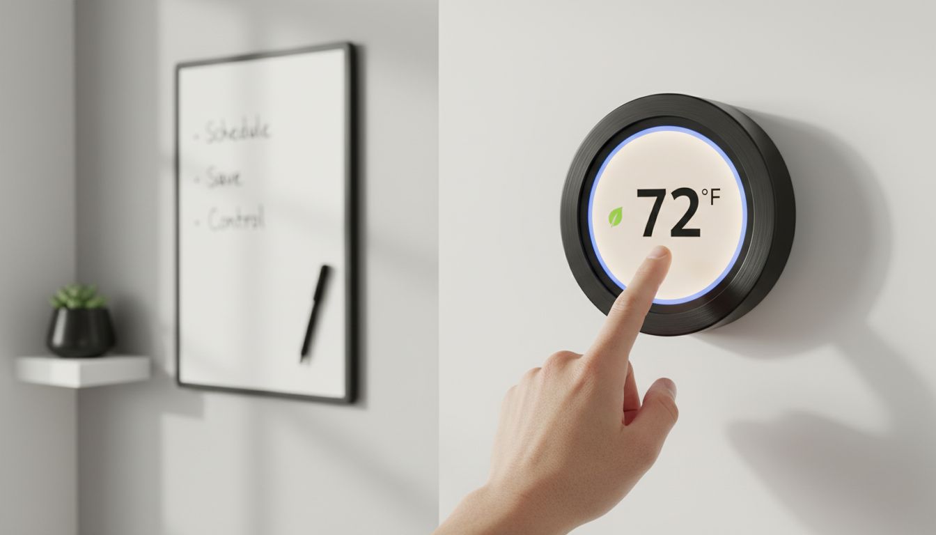 Smart thermostat close-up with digital display
