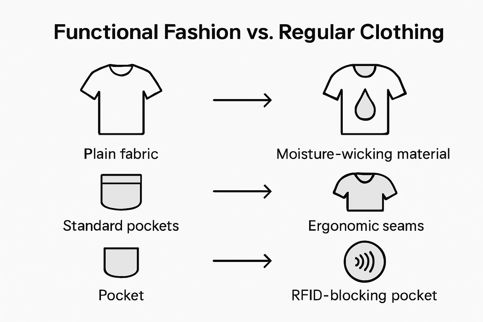 Infographic comparing regular and functional clothing features
