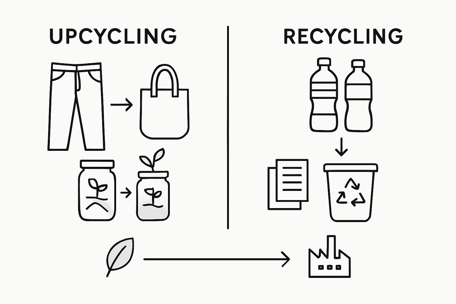 Infographic comparing upcycling and recycling