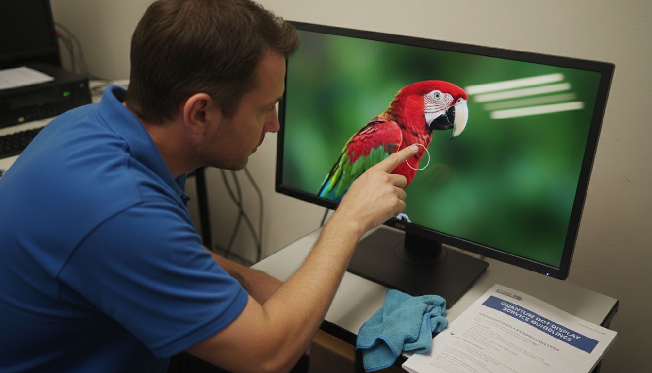Technician inspecting vivid quantum dot screen
