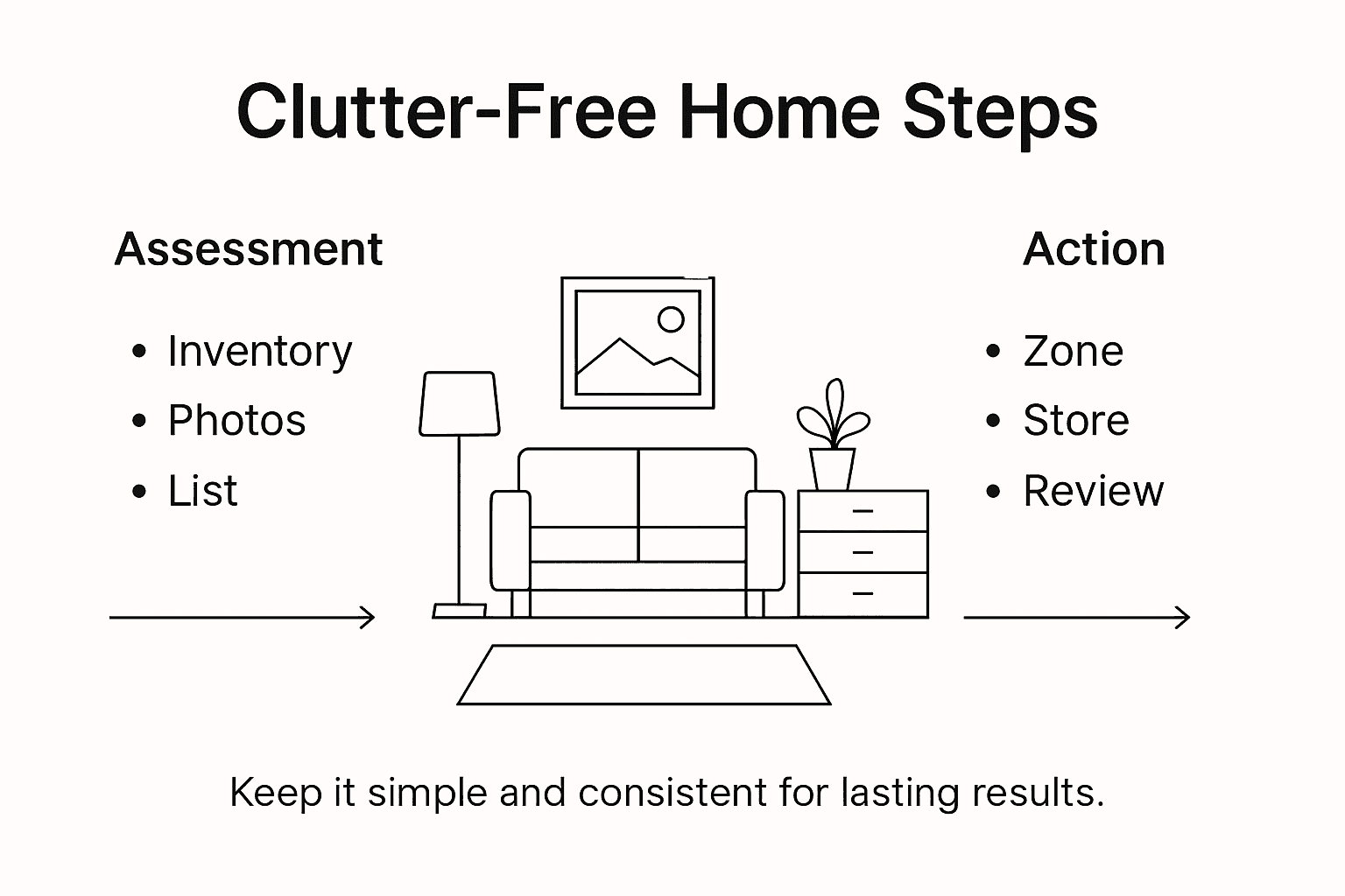 Infographic showing clutter-free home steps